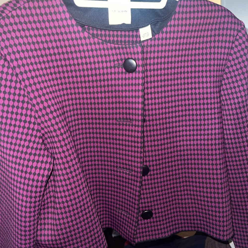 St. John Purple and Black Blazer with Houndstooth Pattern